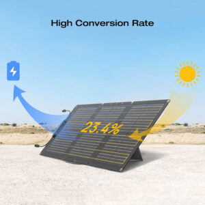 Solar Panel portabel 60 Watt Anwendungsbild Outdoor mit Sonne.