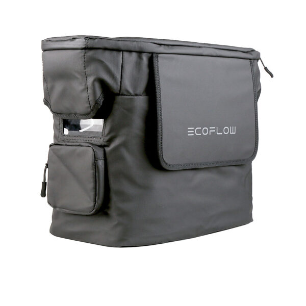 Delta 2 Bag schwarz mit silbernem Ecoflowlogo.