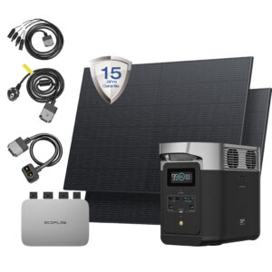 Delta2 mit PowerStream 800W, 3 mal Kabel rund gelegt und 2 mal Solar Panel starr im Set.