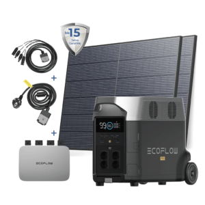 Delta Pro mit Powerstream 600W, drei mal Kabel rund gelegt und 2 mal solarpanel starr 420W im Set.