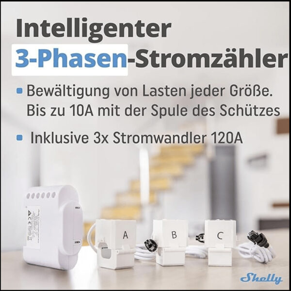 Smart Meter Shelly 3EM 3-Phasen-Stromzaehler inkl. 3x Stromwandler 120A