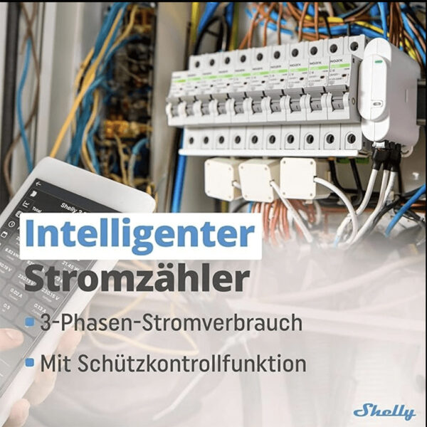 Smart Meter Shelly 3EM intelligenter 3-Phasen-Stromzaehler mit Schuetzkontrollfunktion Schaubild im Stromkasten verbaut.