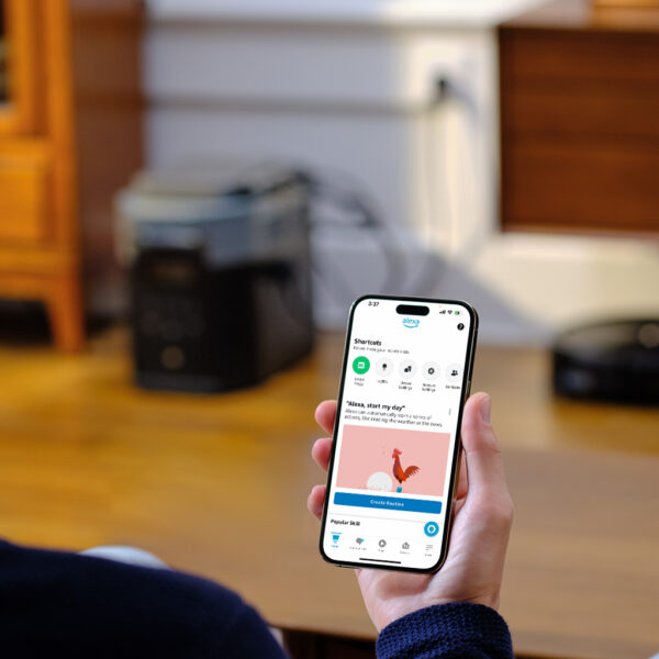 Smart Plug EU, Mann haelt geoeffnete EcoFlow App auf seinem Handy in der Hand.