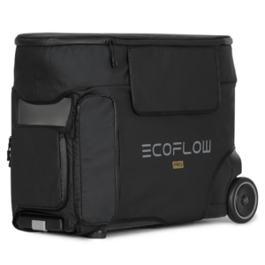 EcoFlow Delta Pro bag, Ansicht von Schräg vorne, mit allen Reisverschlüssen geschlossen