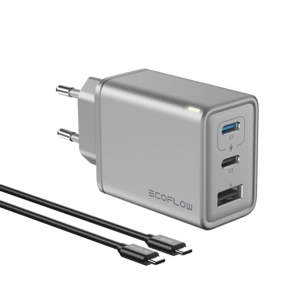 Ansicht von EcoFlow Rapidcharger 65W mit Kabel.