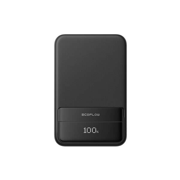 EcoFlow Powerbank 10000mAh in schwarz, Frontansicht mit Kabel.