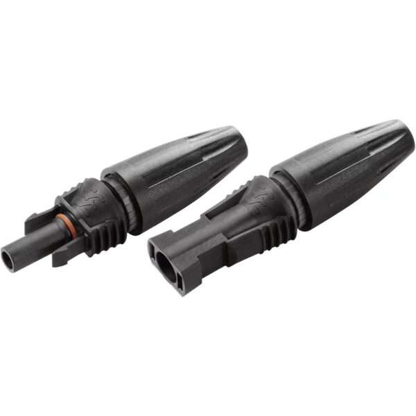 MC4-Solarverbindungsstecker vor weißem Hintergrund, male & female