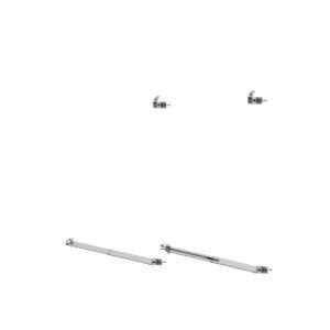 Eine Kollektion aus drei linearen Metallteilen in einem hellen, minimalistischen Rahmen. Die beiden längeren Teile haben längliche Körper mit Befestigungspunkten an jedem Ende, während die kürzeren Teile ein ähnliches Design haben, aber kompakter sind. Alle Teile haben eine polierte Oberfläche, die eine funktionale und moderne Ästhetik suggeriert.